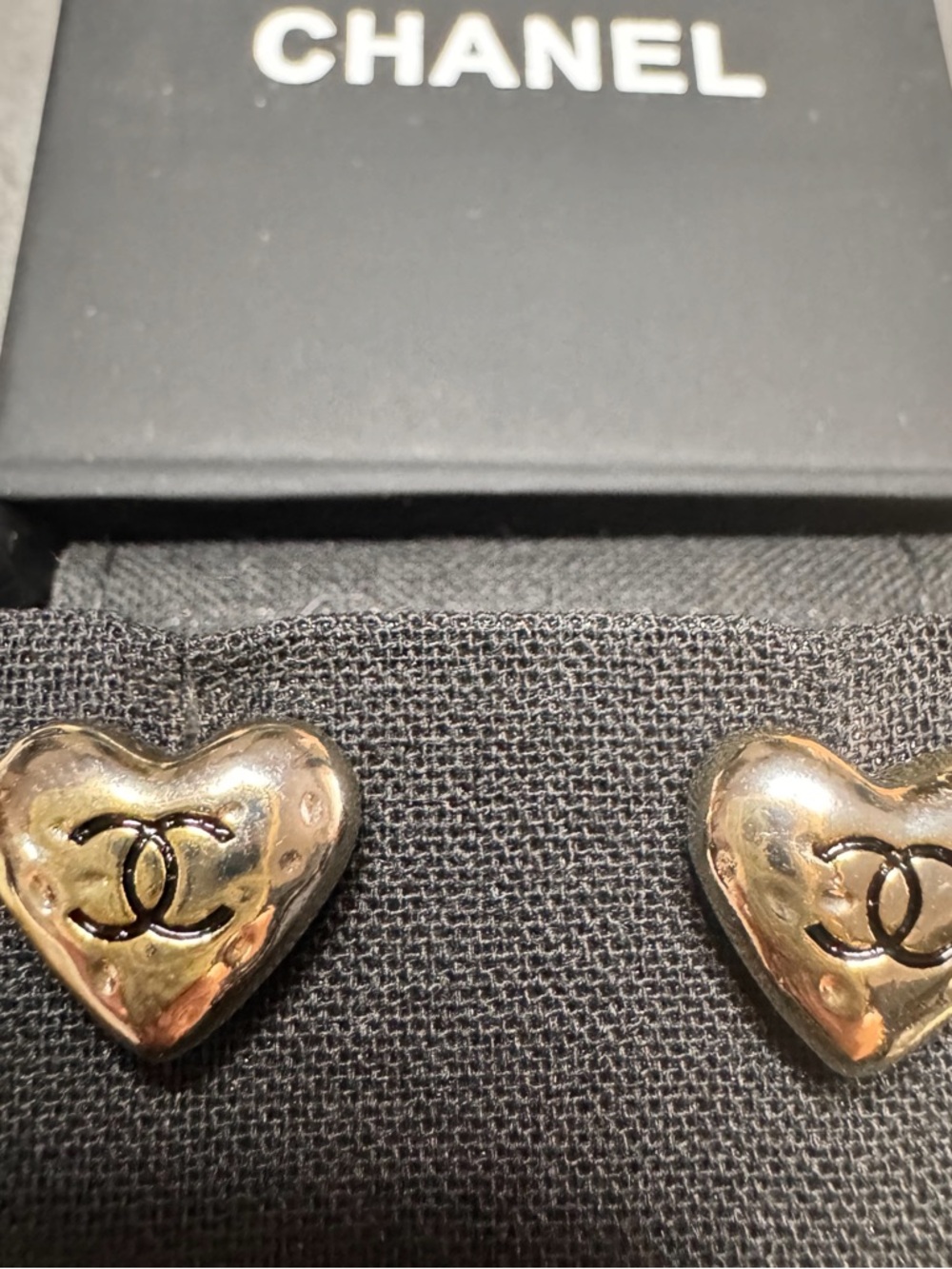 CHANEL Gold Heart CC Logo Stud Earrings - Classic Gold Tone
